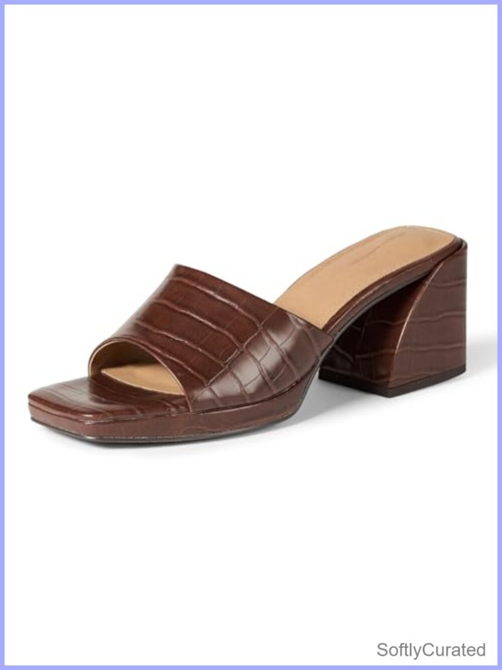 Platform Mule Sandals Faux Leather Block Heel Slip On Open Toe